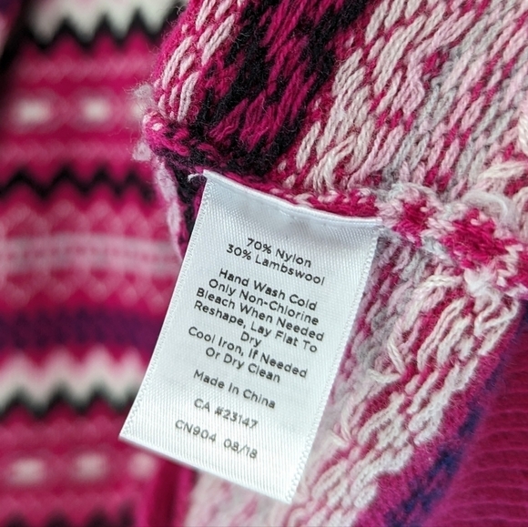 Talbots Cardigan Womens Medium Pink Lambs Wool Sweater Fair Isle Stripe Nordic - Picture 8 of 11